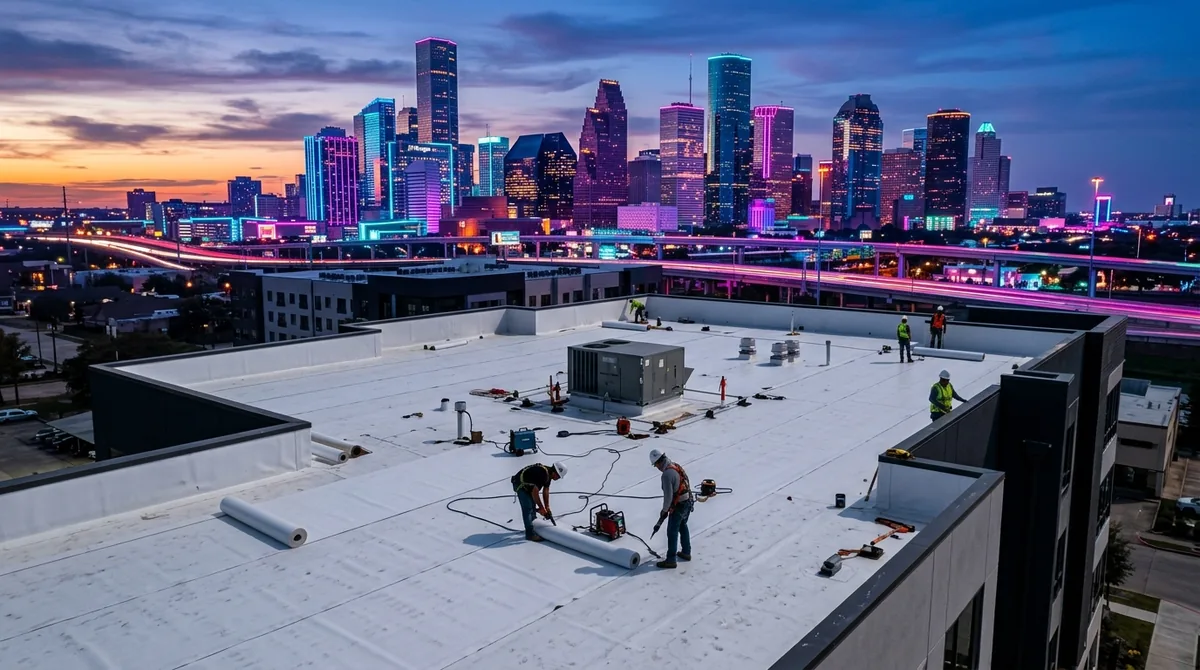 Commercial TPO flat roof in Houston